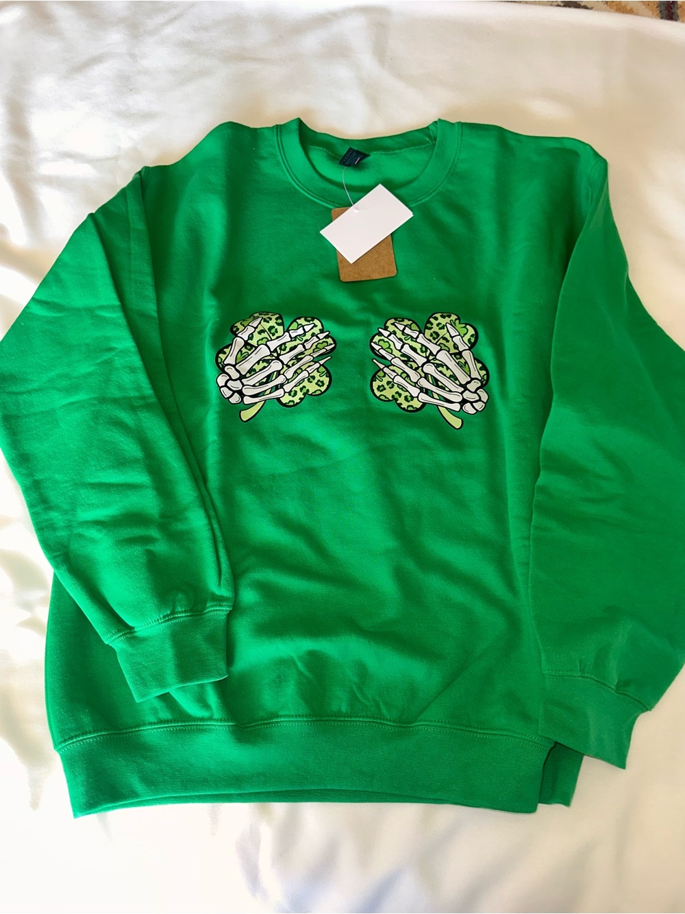 Green Graphic Crewneck Sweatshirt with Skeleton Hands